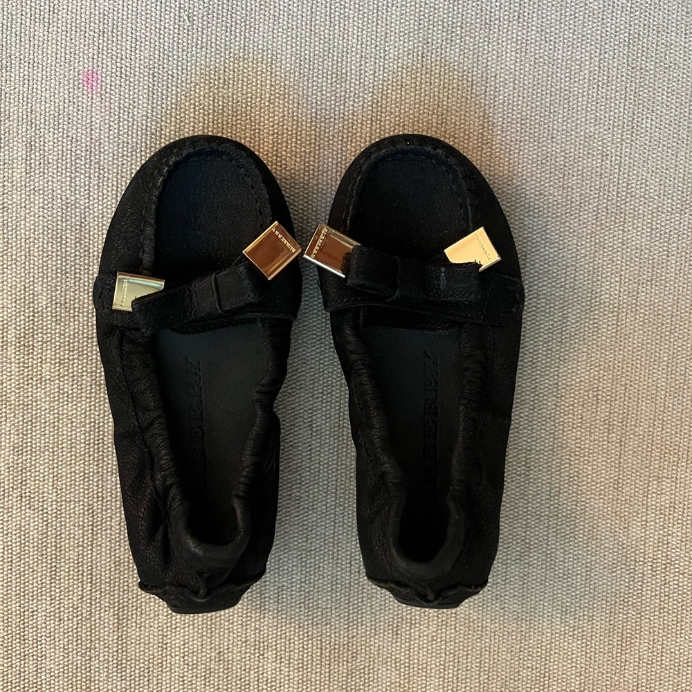 Burberry Black Mocs with Gold Accents